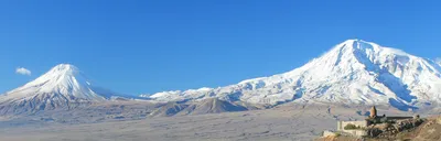 Ararat Mountains in Turkey with Monastery in Foreground
