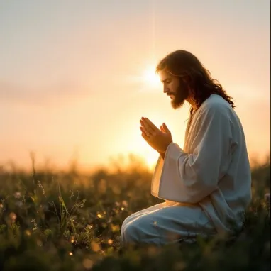 Man Kneeling in Prayer in a Field