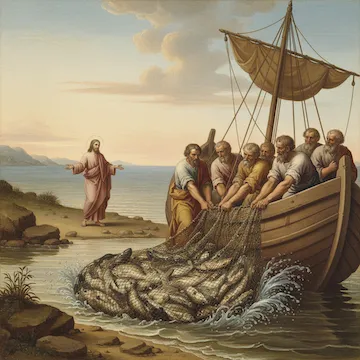 Disciples Hauling Fish From the Boat