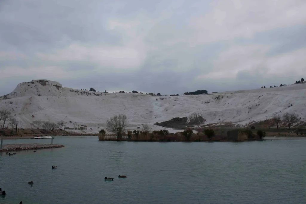 View of Travertine Hot Spring Hill at Hierapolis, Turkey