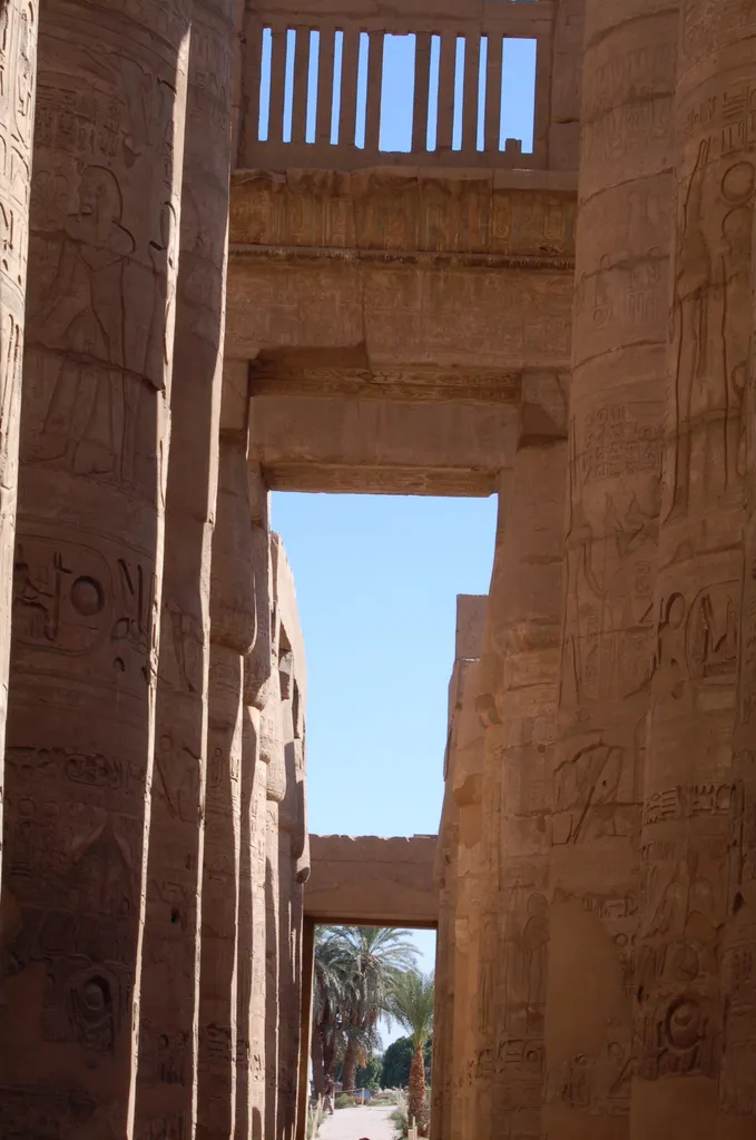 Columns with Hieroglyphs at Temple of Karnak in Thebes (No-Amon and Pathros), Egypt
