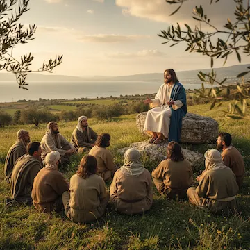 Jesus Teaching the Crowd on the Grass