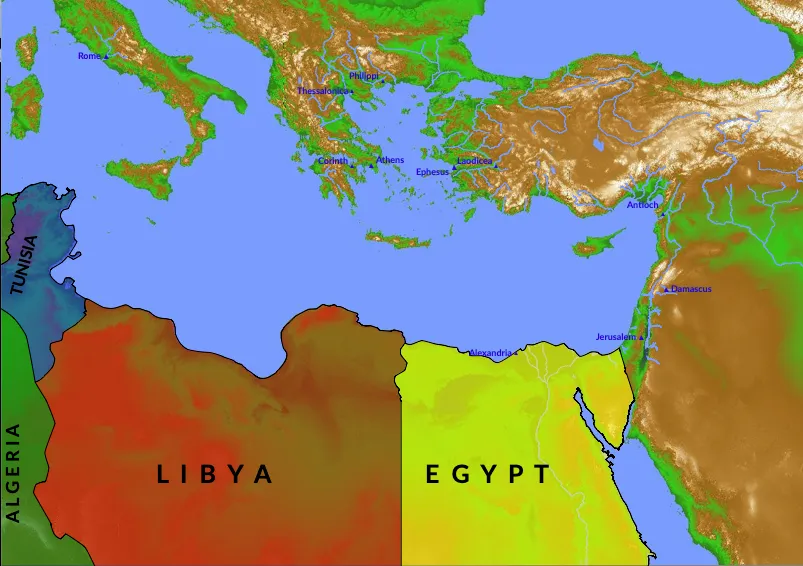 Map of Libya and Egypt