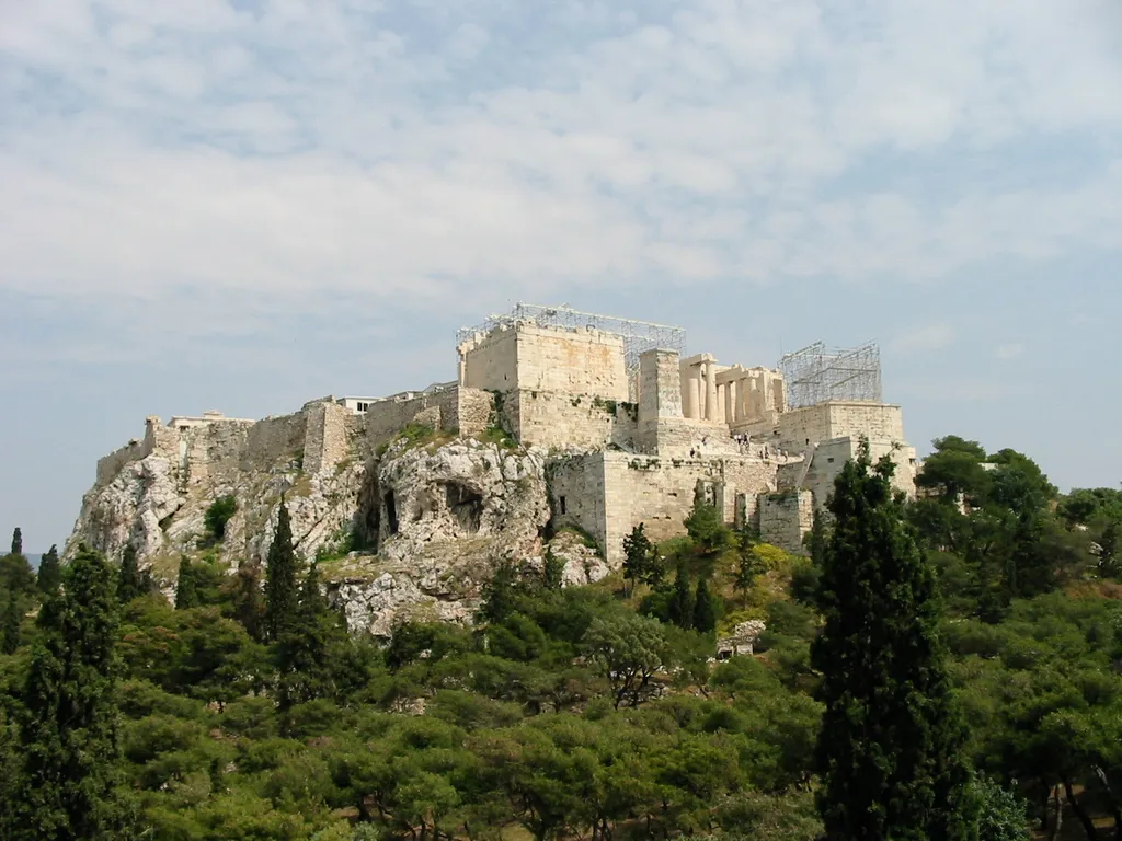 Acropolis (Athens, Greece) from the Areopagus (Mars Hill)
