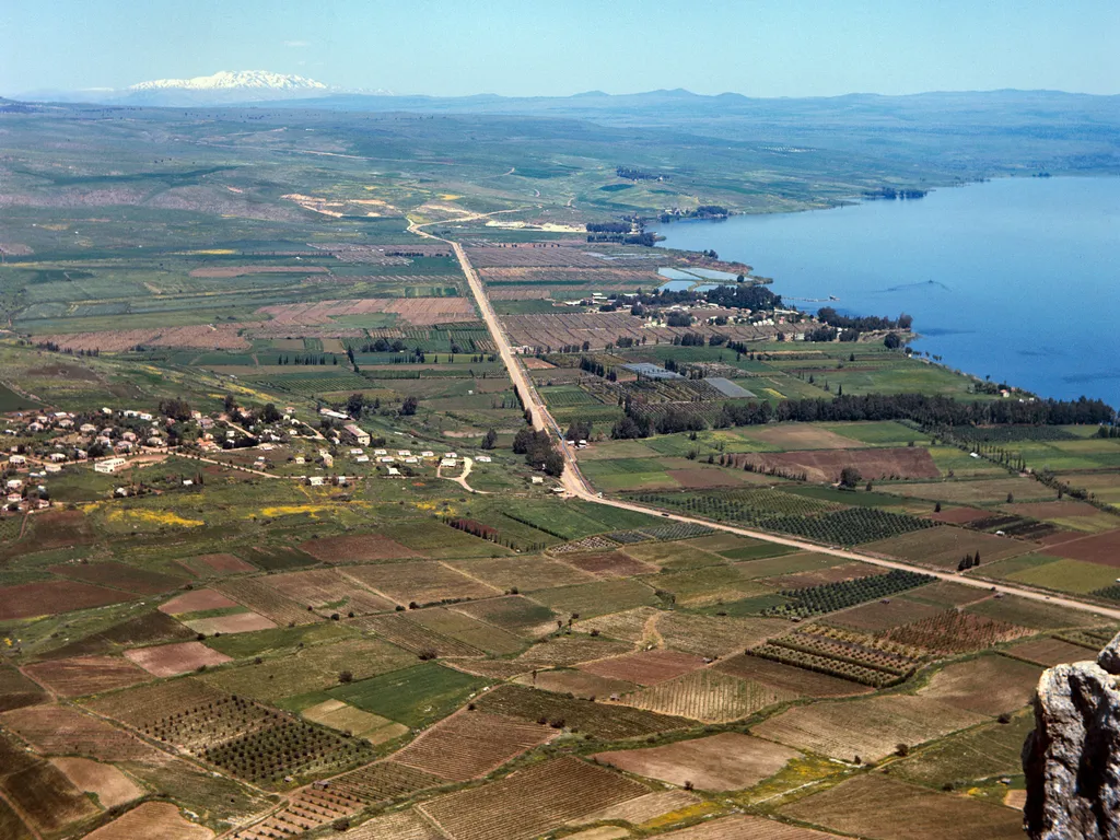 Plain of Gennesaret, the Sea of Galilee, and Mt. Hermon in the Distance