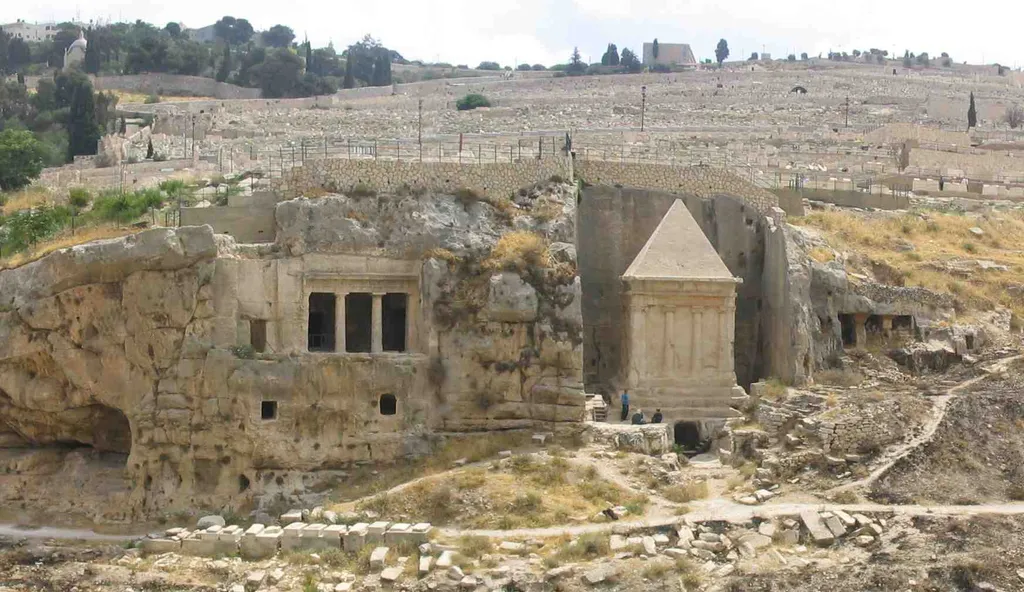 Tomb of Benei Hazir (left) and Tomb of Zechariah (right) in the Kidron Valley, between Mt. of Olives and Temple Mount