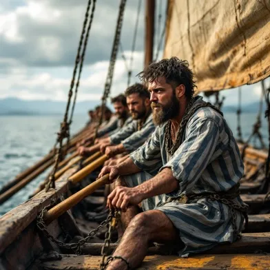 Men Rowing a Boat