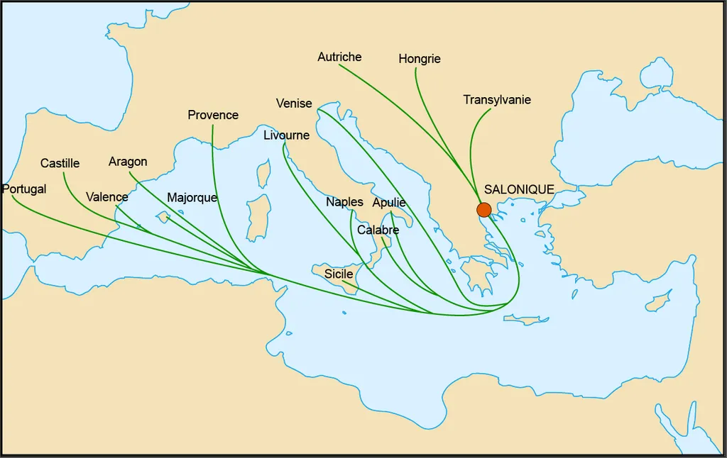 Paths of Jewish immigration to the city of Thessaloniki (Salonique)