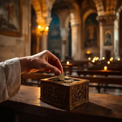Dropping Coins Into the Offering Box