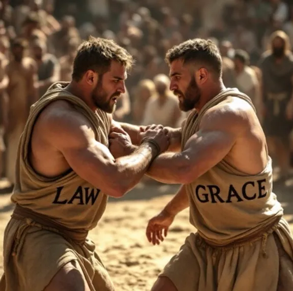 Two Men Wrestling in a Crowd