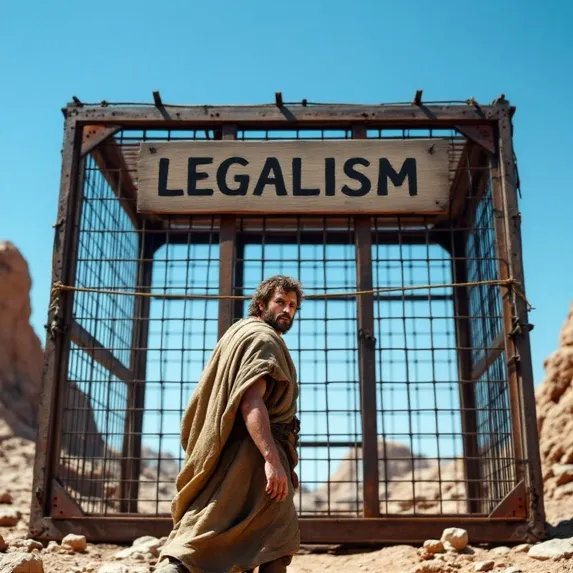A Robed Man Before an Iron Cage