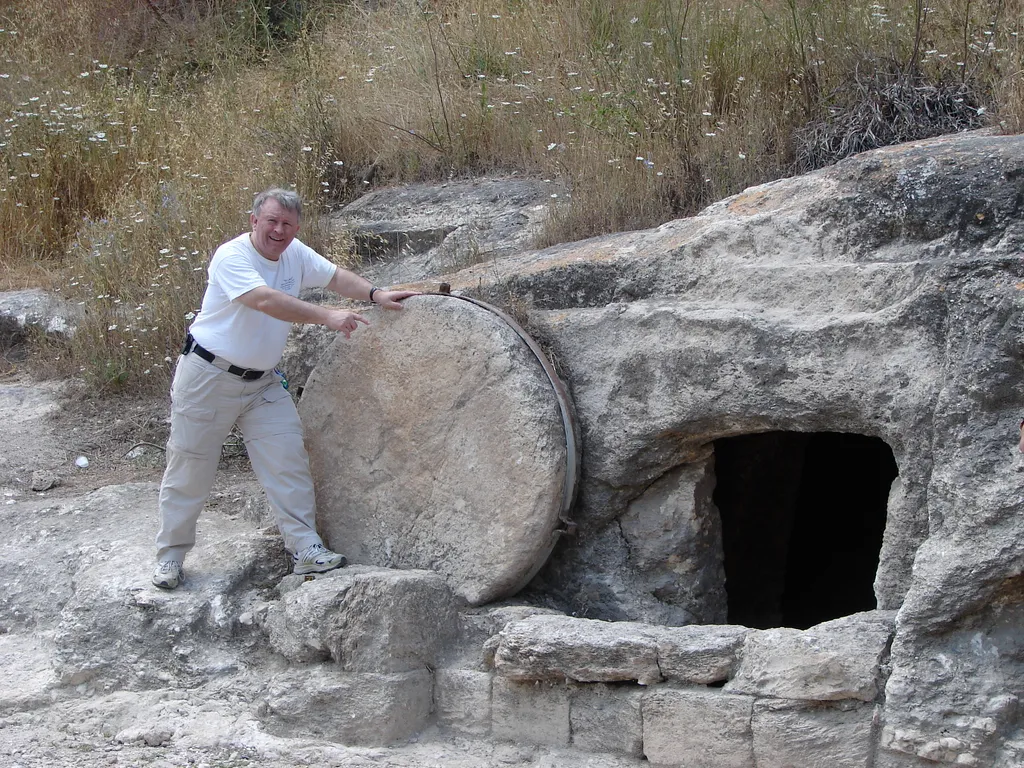 Dr. House at First Century Tomb with Rolling Stone, near Tel Megiddo
