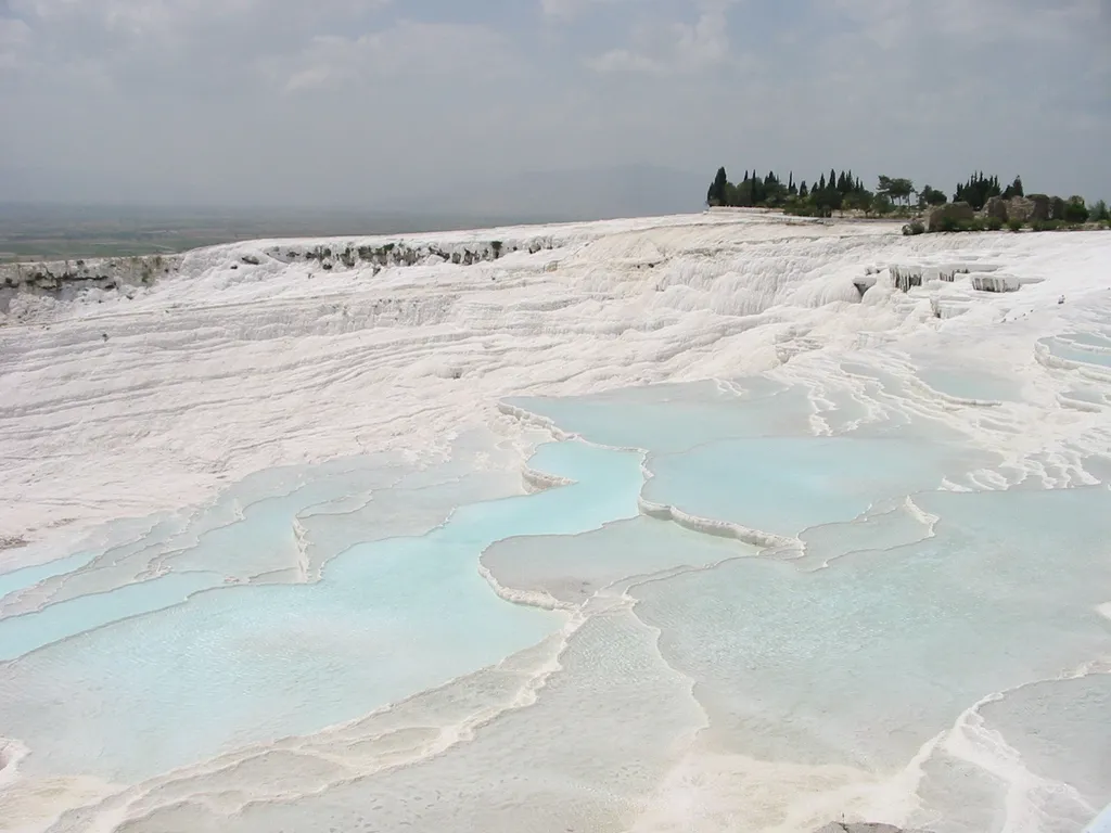 Travertine Hot Spring Pools Cascading Down the Hill of Hierapolis (Sacred City)