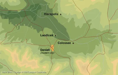 Map showing the Biblical Sites of Hierapolis, Laodicea, and Colossae