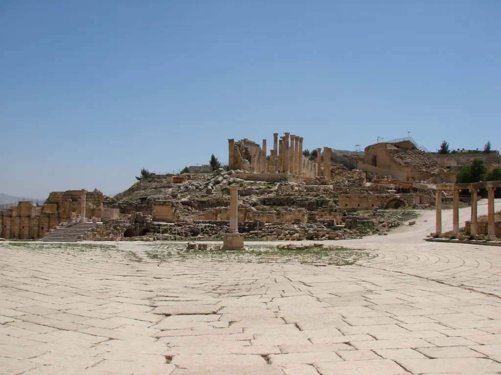 City Center of Jerash (Gerasa) in Jordan with Temple of Zeus in the Background