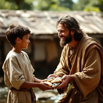 Andrew and a Child Holding Fish