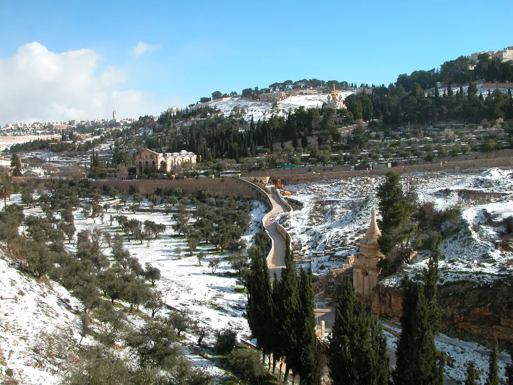 Mount of Olives in the Winter with Church of All Nations and Gethsemane on the Left
