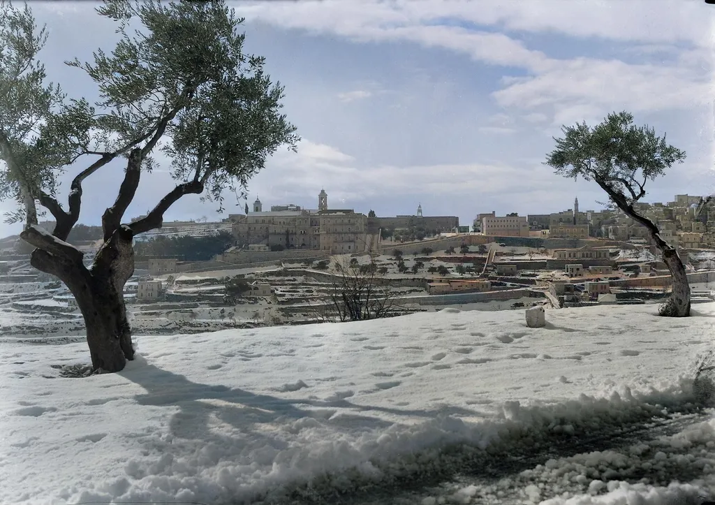 Look toward the Church of the Nativity in Bethlehem, Crowned with Snow
