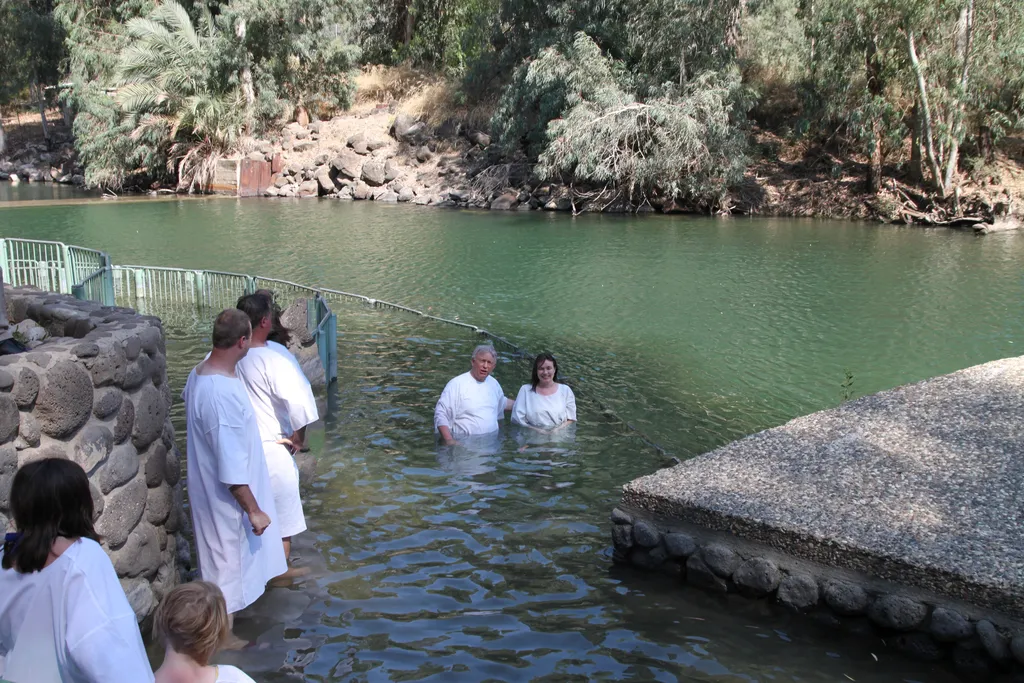 Baptism at Yardenit near the Lake of Galilee.