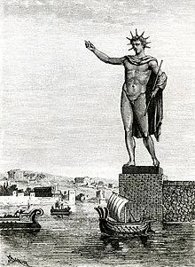 Drawing of the Colossus of Rhodes, One of the Wonders of the Ancient World