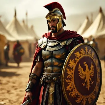 Soldier in Armor With Shield and Sword