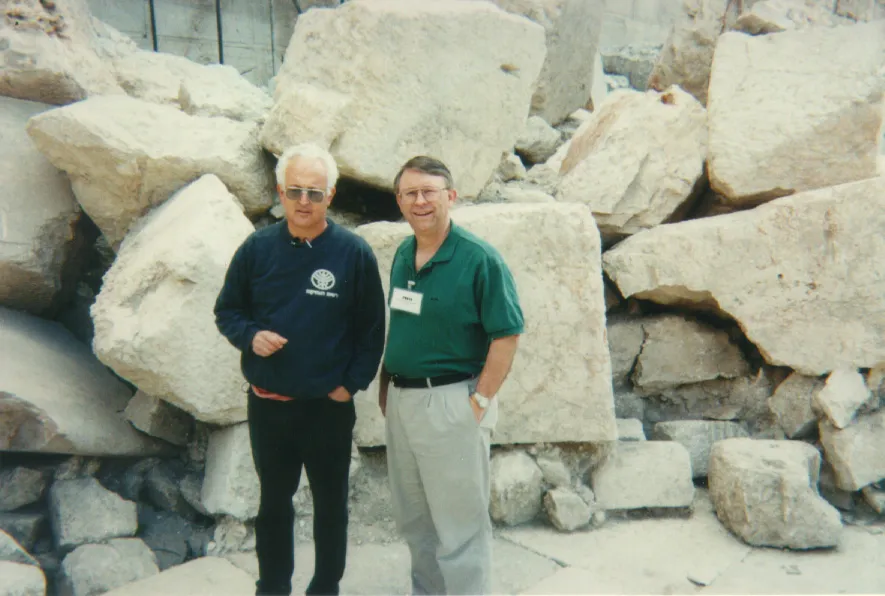 Professors Ronny Reich and H. Wayne House In Front of Rocks from the Temple Mount