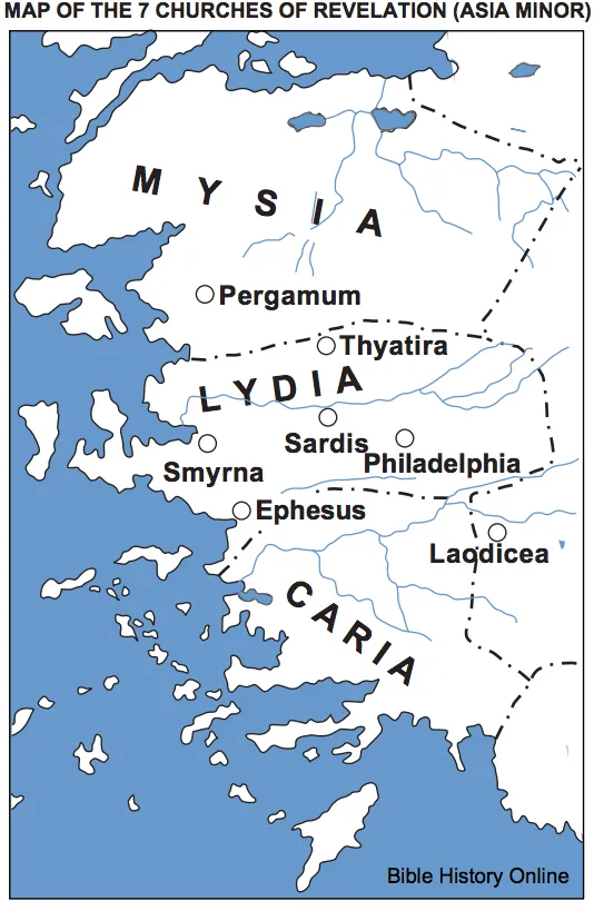 Map of the Seven Churches of Revelation (Asia Minor)