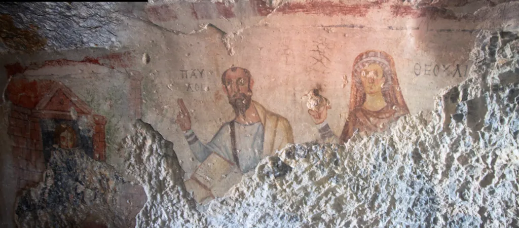 Fresco of Paul and Thecla in Cave on Mountain at Ephesus
