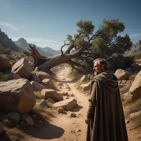 A Lone Traveler on a Rocky Path