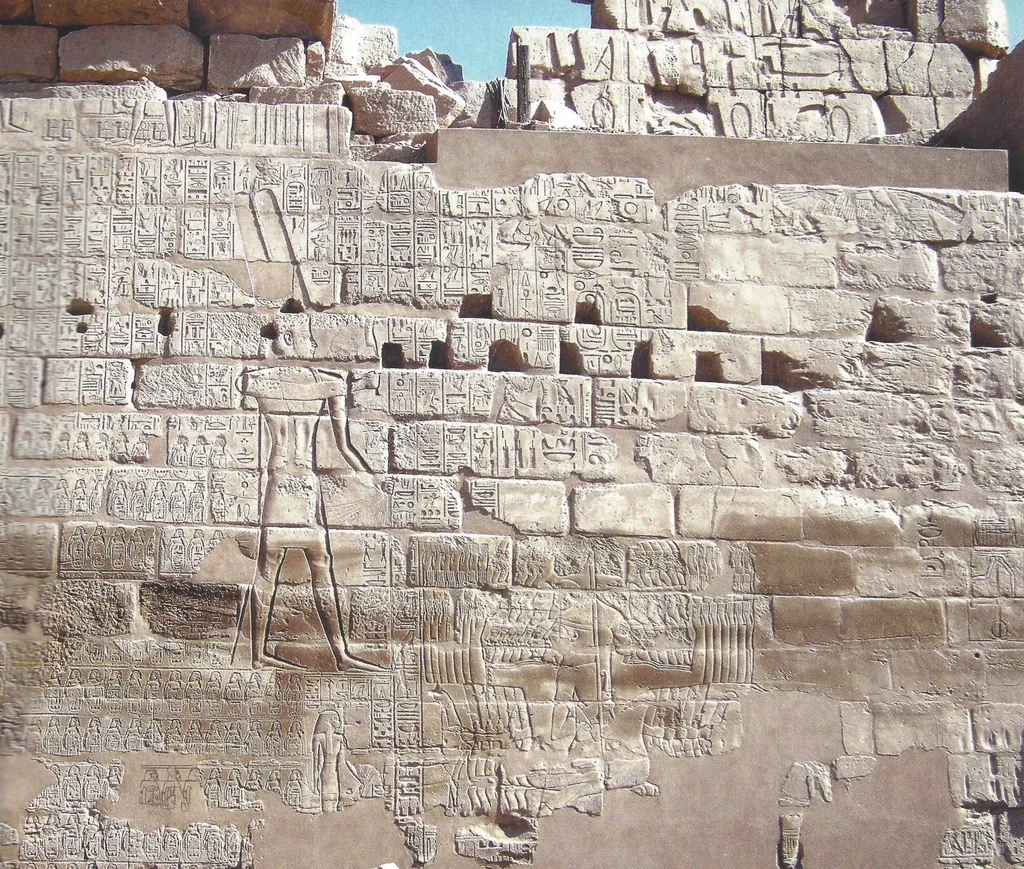 Wall at Amon Re in which Sheshonq I (Shishak) proclaimed his victories over Israel