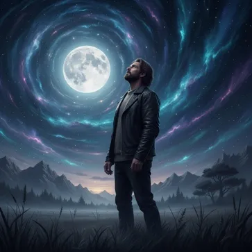 Gazing Up at the Moon in a Field