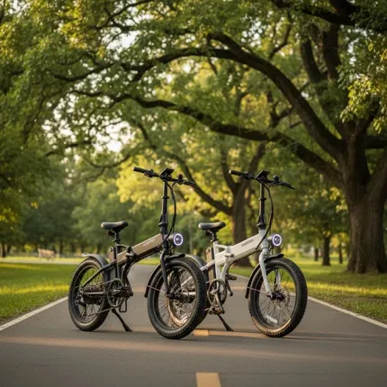 Two Bicycles Parked on a Road
