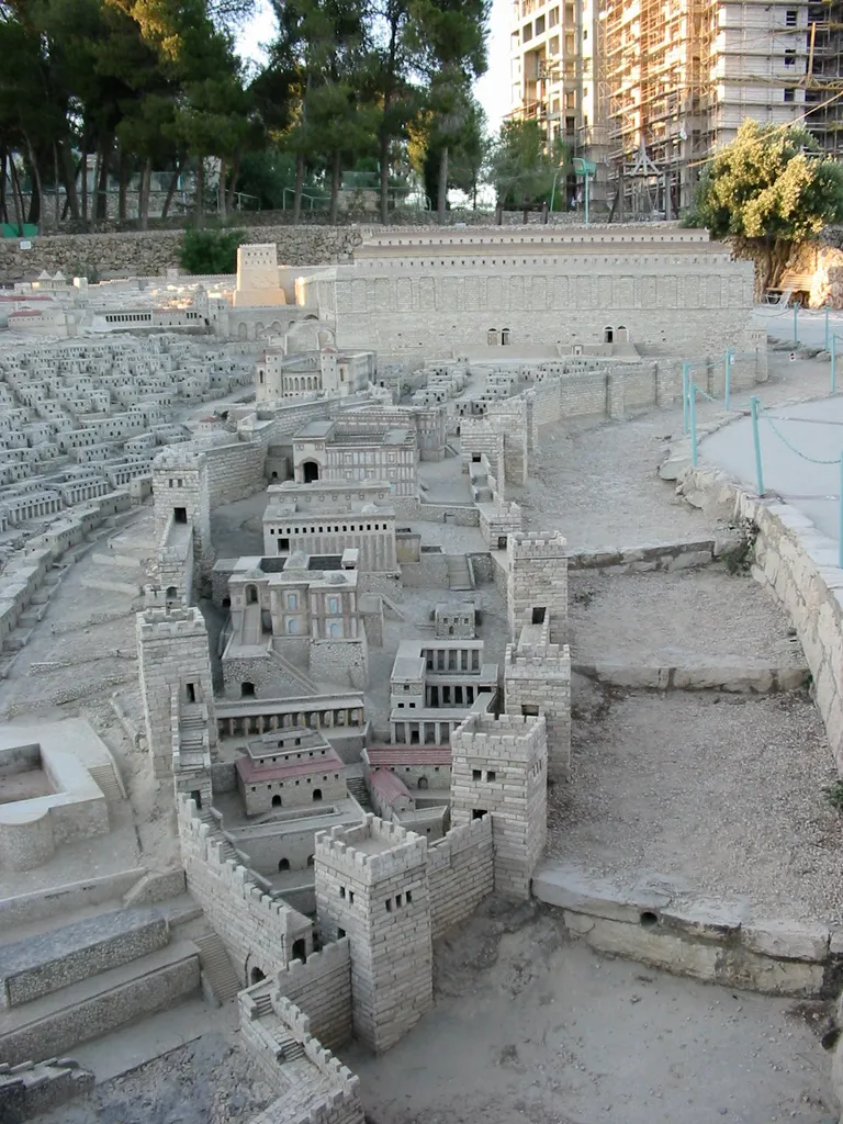 Model of Jerusalem with the City of David South of Temple Mount (Holy Land Hotel, and now Israel Museum)
