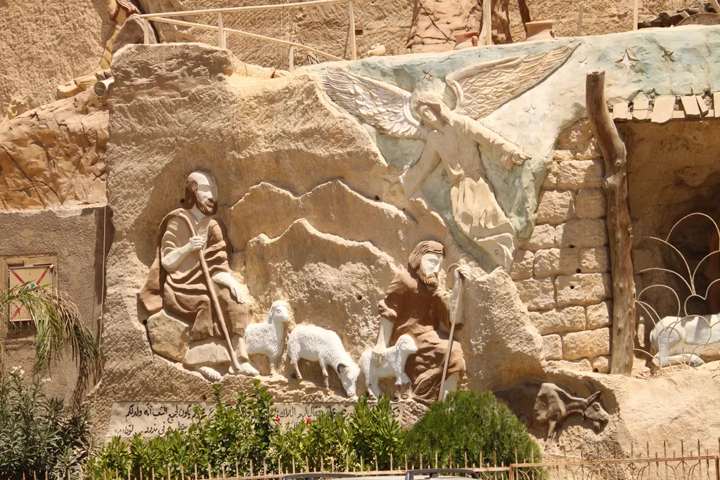 Sculpture of Shepherds at Birth of Jesus (Coptic area, Cairo, Egypt)