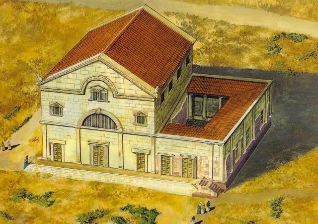 Artist's view of 1st Century Synagogue at Capernaum.