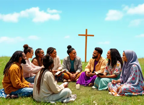 Believers Seated Around the Cross