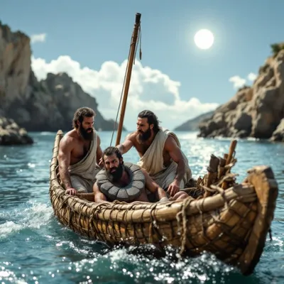 Men in a Boat on the Sea