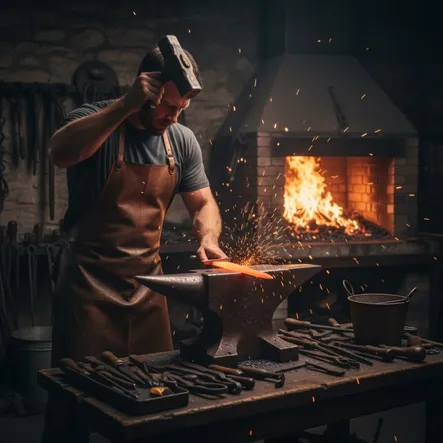 Blacksmith Working at the Anvil