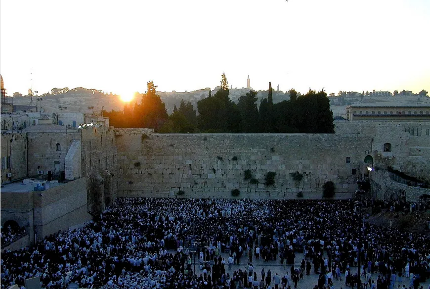 Jewish Men and Women Praying at Western Wall on Pentecost