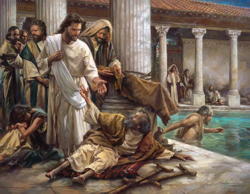 Painting of Jesus Healing Man at Pool of Siloam